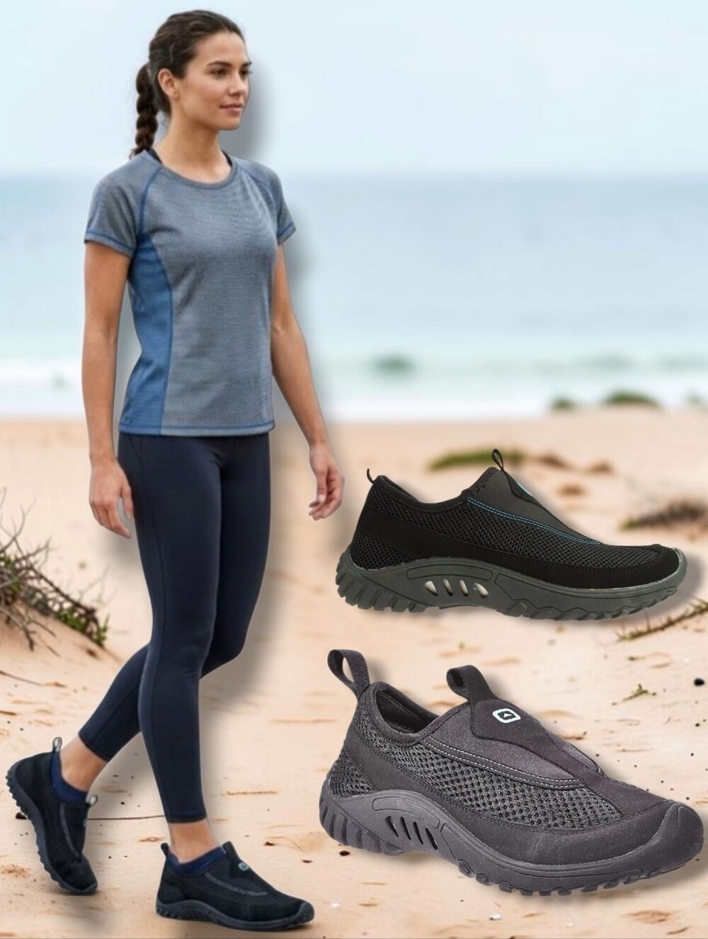 Ladies Aquamocc Black Waterflow Slip-On Water Shoes With Durable Outsole